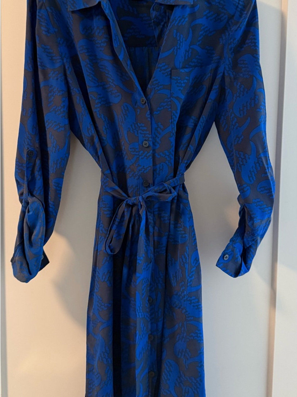 Diane Von Furstenberg Blue Printed Long-Sleeve Shirt Dress